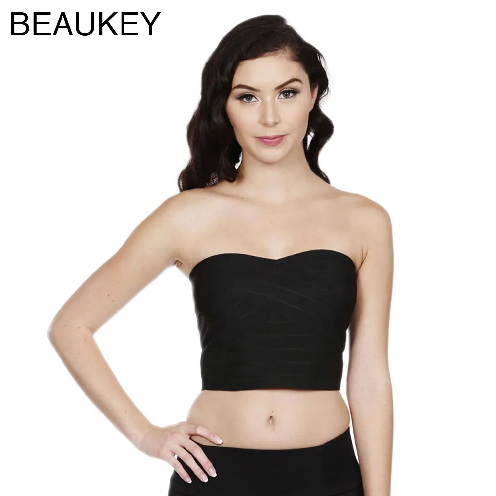

Strapless Knitted Tights Bandage Crop Top Sexy Women's White 2015 New Fashion Black Red Nude