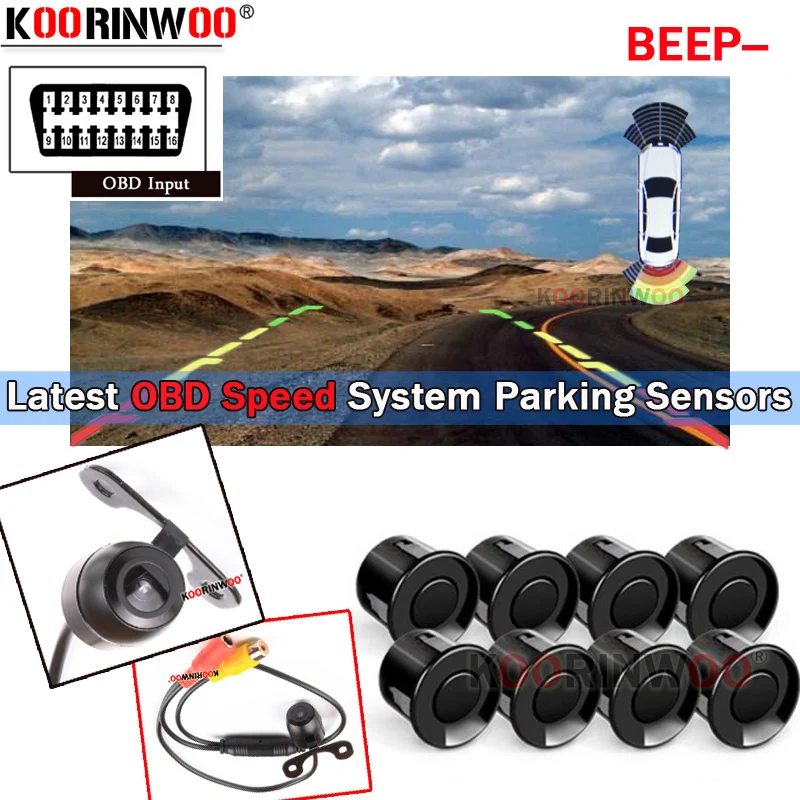 

Koorinwoo Intelligent Speed OBD System Electromagnetic parking sensor With Camera Front Backup Reverse Buzzer Alarm Car Detector