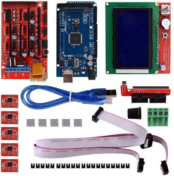 

3D Printer Kit with RAMPS1.4+ Mega 2560+ 5pcs A4988 with Heatsink + LCD 12864 Graphic Smart Display Controller with Adapter