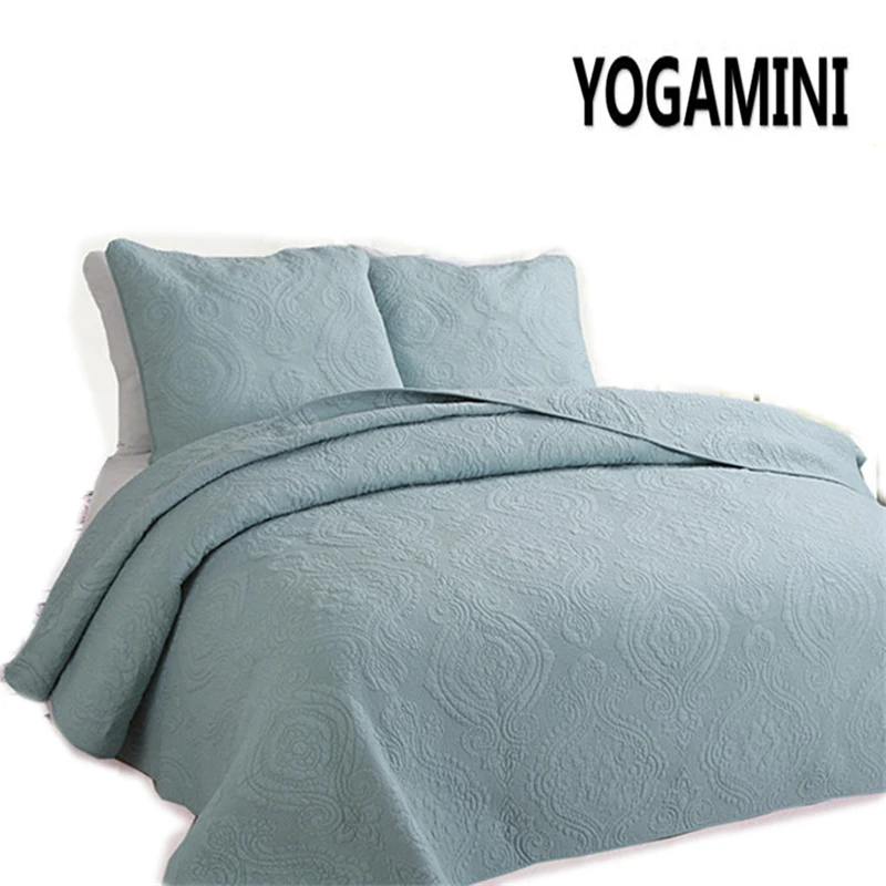 

3 Pieces 100% Cotton Embroidery Quilt Sets Bedspread Quilted Bedsheet King/Queen Size Quilt *1p & Pillowcases *2p Solid Colour