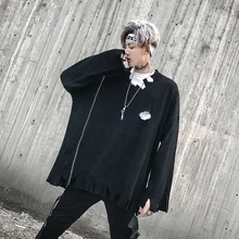 Oversize Men Broken Hole V Neck Sweater High Street Fashion Hip Hop Loose Knitted Pullovers Sweater Male Bat Sleeve Knitwear