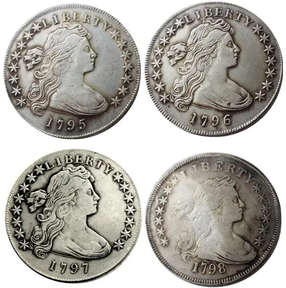 

United States Of America s set of (1795-1798)4 pcs Liberty Brass Silver Plated Replica Coins