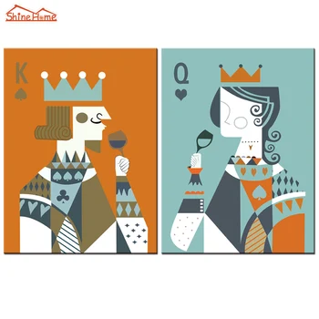 

ShineHome-2pcs Wall Art Canvas Prints Cartoon Poker King Queen Pictures Oil Paintings Modular Printing for Kids Living Room Deco