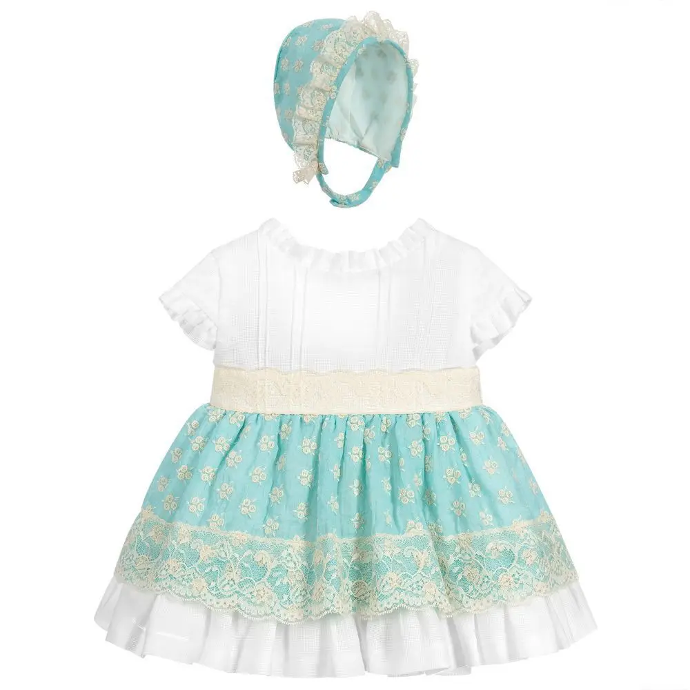 Светло-зеленое платье для маленьких девочек из 2 предметов+ шапочка с белым бантом