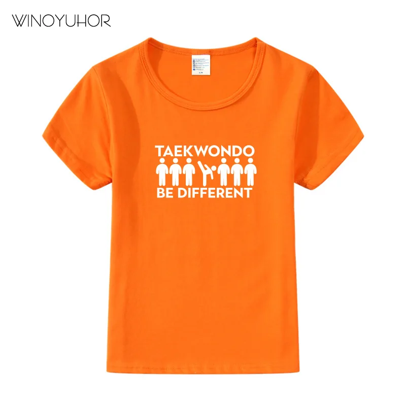 Милые футболки с забавным принтом «тхэквондо»; детские летние топы для девочек и мальчиков; одежда с короткими рукавами; Повседневная футболка для малышей - Цвет: Orange
