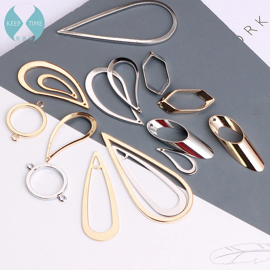 Diy minimalist geometric copper stud earrings accessories double hole circle link drop earrings jewelry materials Jewelry Findings
