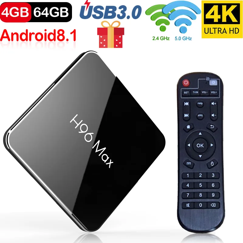

H96 Max x2 caja de TV inteligente Android 8,1 Amlogic S905X2 LPDDR4 Quad Core 4 GB 64 GB 2,4G y 5 GHz Wifi 4 K Set top box