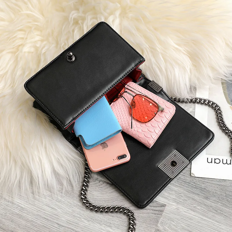 Fashion chain handle with horse hair women's shoulder bag lock buckle cover type suture decoration women handbags