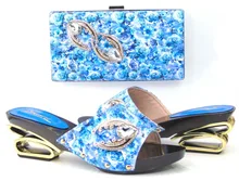 Hot Selling Elegant Italian Shoes and Bag Set Matching Wholesale Dress Shoes And Bags In sky Blue Color!MQQ1-40