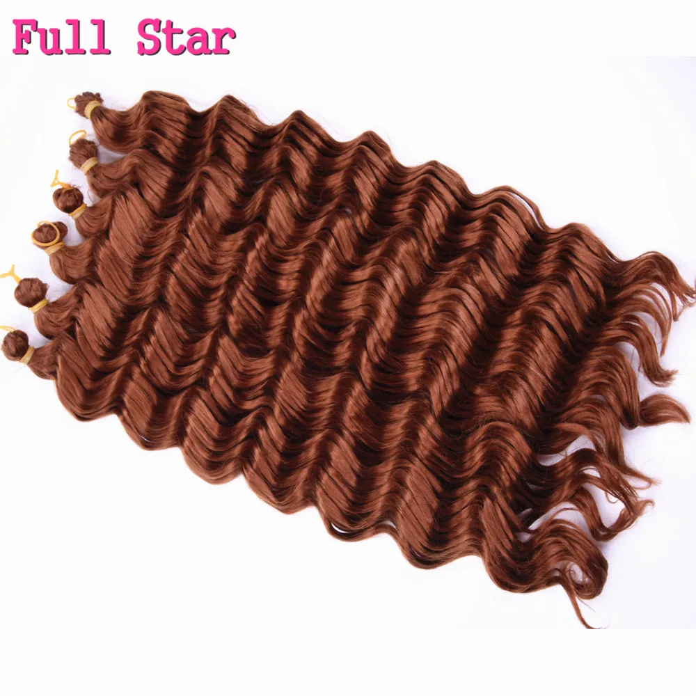 

9pcs 22" Deep wave Ombre Crochet Braids Hair 80g Full Star Low Temperature Fiber Braiding Synthetic Hair Black Brown for Women