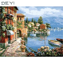 

40*50cm Hand Oil Painting By Number Landscape Decorative Linen Painting Framed Mirrors Wall Art For Living Room