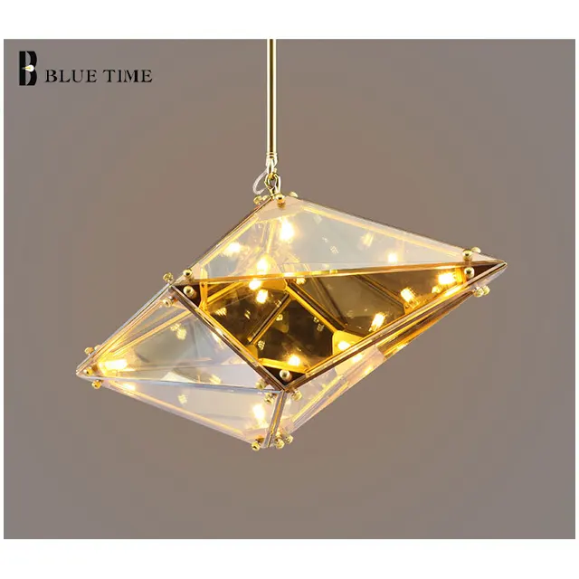 2017unique design of modern glass hanging lights diamond shaped lobby works