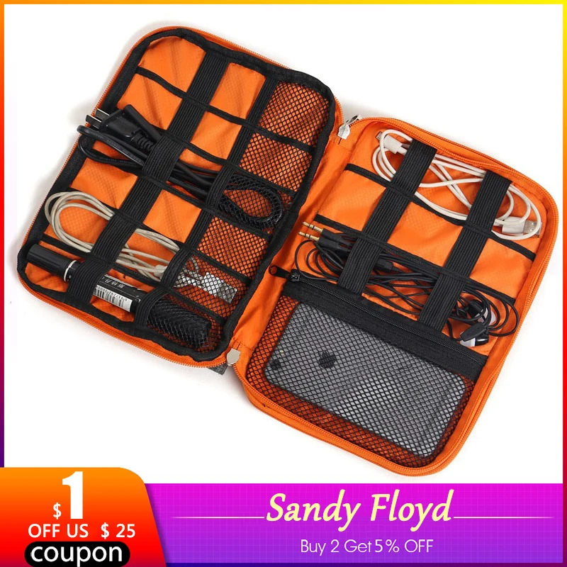 

SandyFloyd USB Cable Storage Bag Gadget Organizer Double Layer Travel Electronic Digital Kit Pouch Ipad Earphone Charger Wires