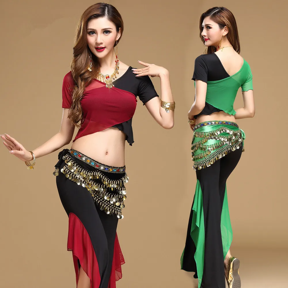 Качественный костюм для танца живота, комплект одежды для танца живота, комплект одежды в индийском стиле, комплект из газовой ткани, брюки