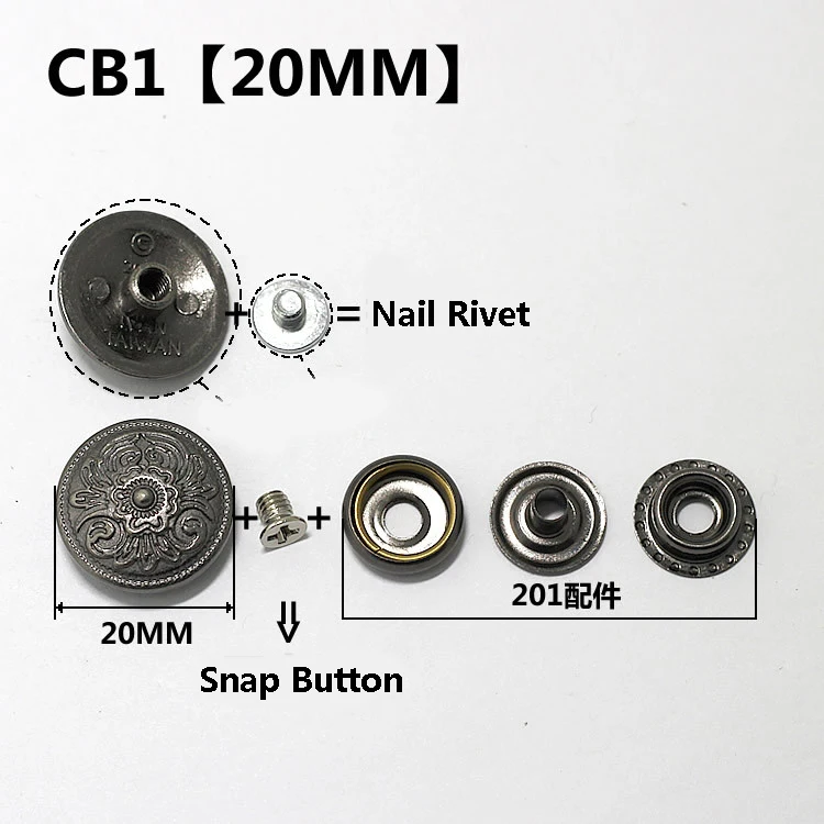 Серебристые металлические кнопки, заклепки для ногтей с украшением из бисера для кожевенного ремесла, кожаные аксессуары для шитья - Цвет: CB1 20mm