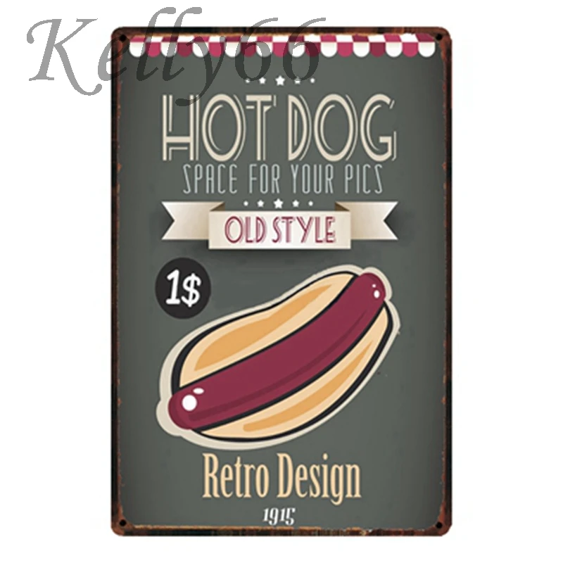 [ Kelly66 ] HOT DOGS SPACE FOR YOUR PICS Vintage Metal Sign Tin Poster Home Decor Bar Wall Art Painting 20*30 CM Size y-1484 | Дом и сад