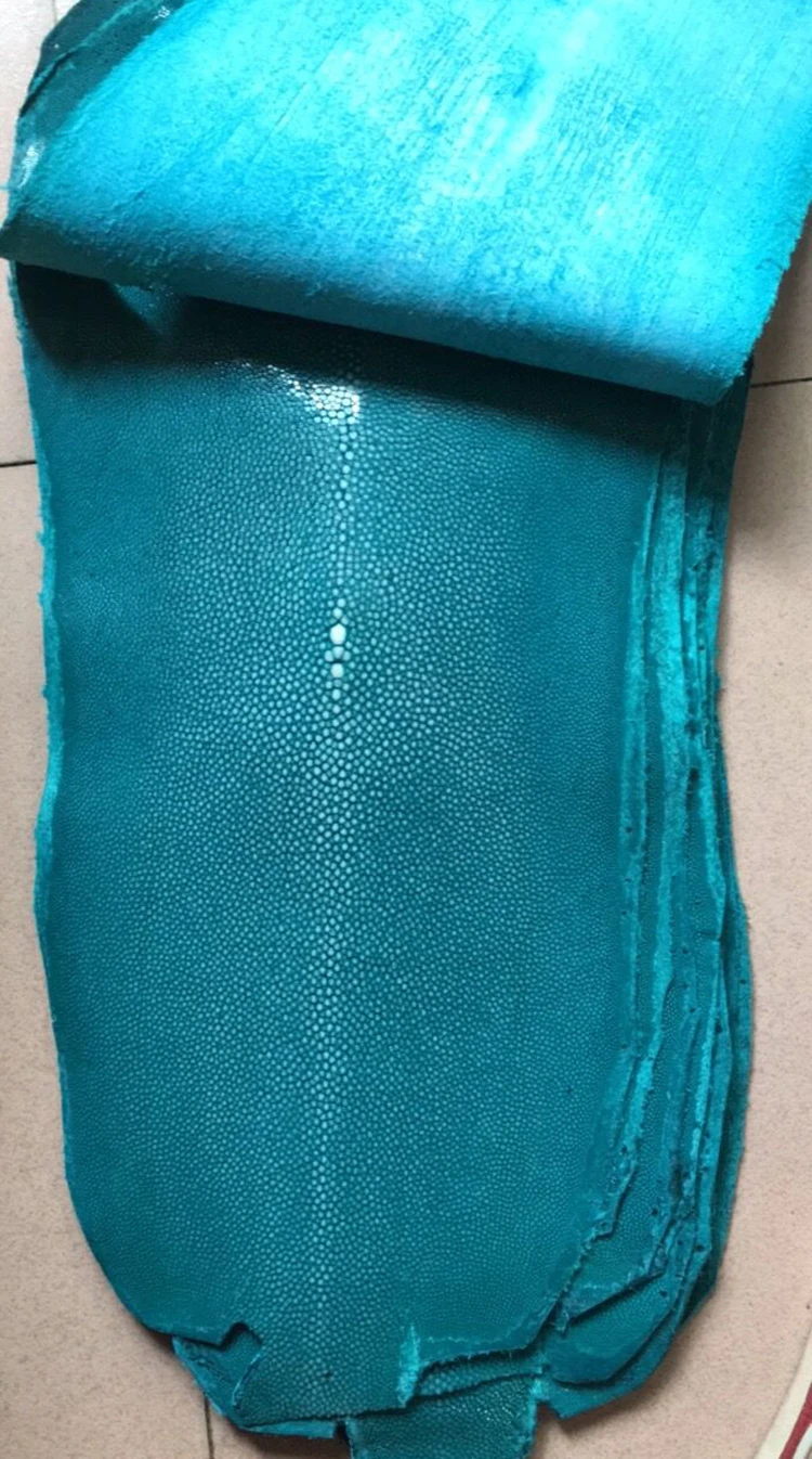 

Junetree Genuine Stingray Skin Leather Hide Pelt Grained large big size Natural Manta Ray Fish Skin blue