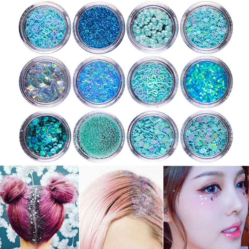 12 قطعة/المجموعة الجسم بريق مسحوق مهرجان حزب مسمار الفن الوجه عينيه الجسم اللوحة الترتر زينة وشم لامع جذور