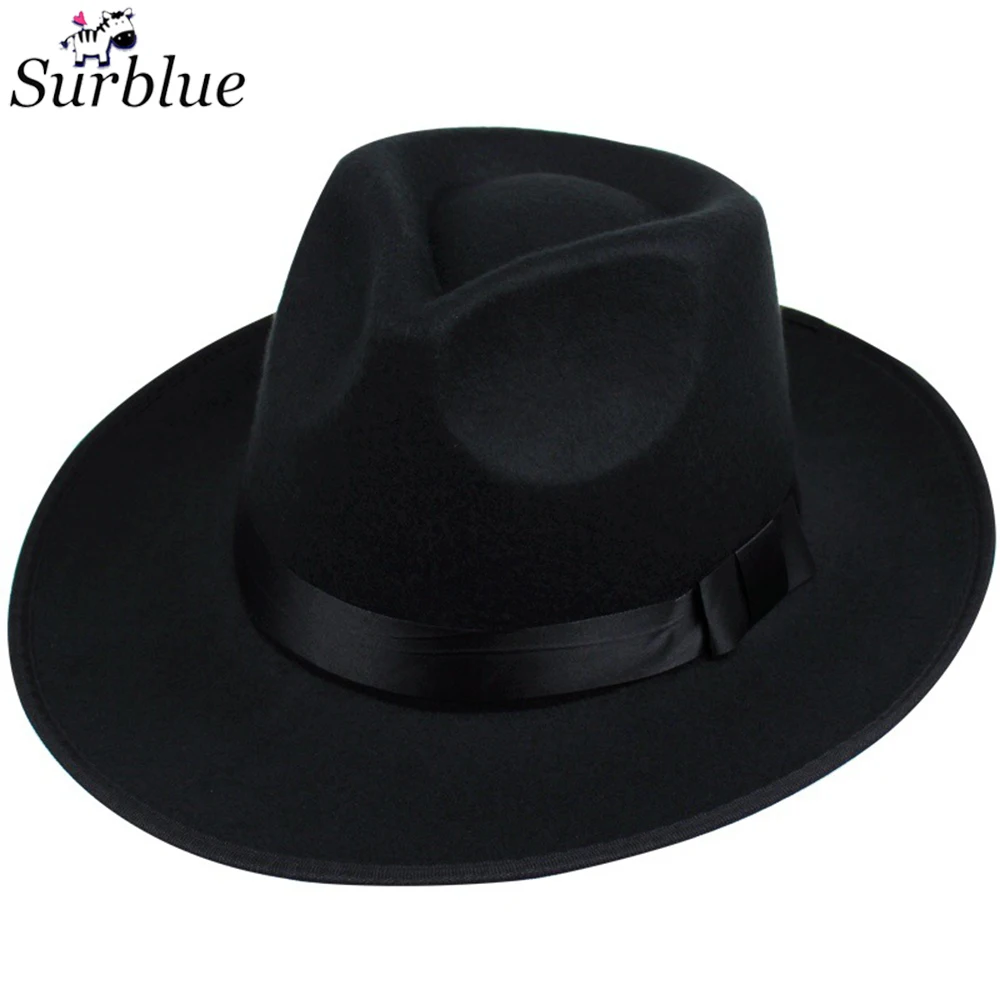 Surblue Winter Women Men's Fedoras Caps Spring Autumn Male Black Vintage Hats For Man Wedding