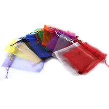 Sacs d'emballage de bijoux de couleurs mélangées 7x9cm, 10 pièces/lot, sacs en Organza à tirer pour noël, sacs cadeaux de mariage