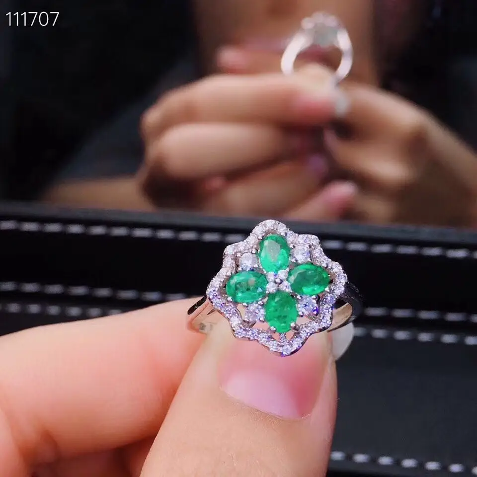Натуральный 3*4 мм колумбийский изумруд кольца s925 серебро цветы ювелирные украшения для женщин вечерние кольца с натуральным зеленым драгоценным камнем