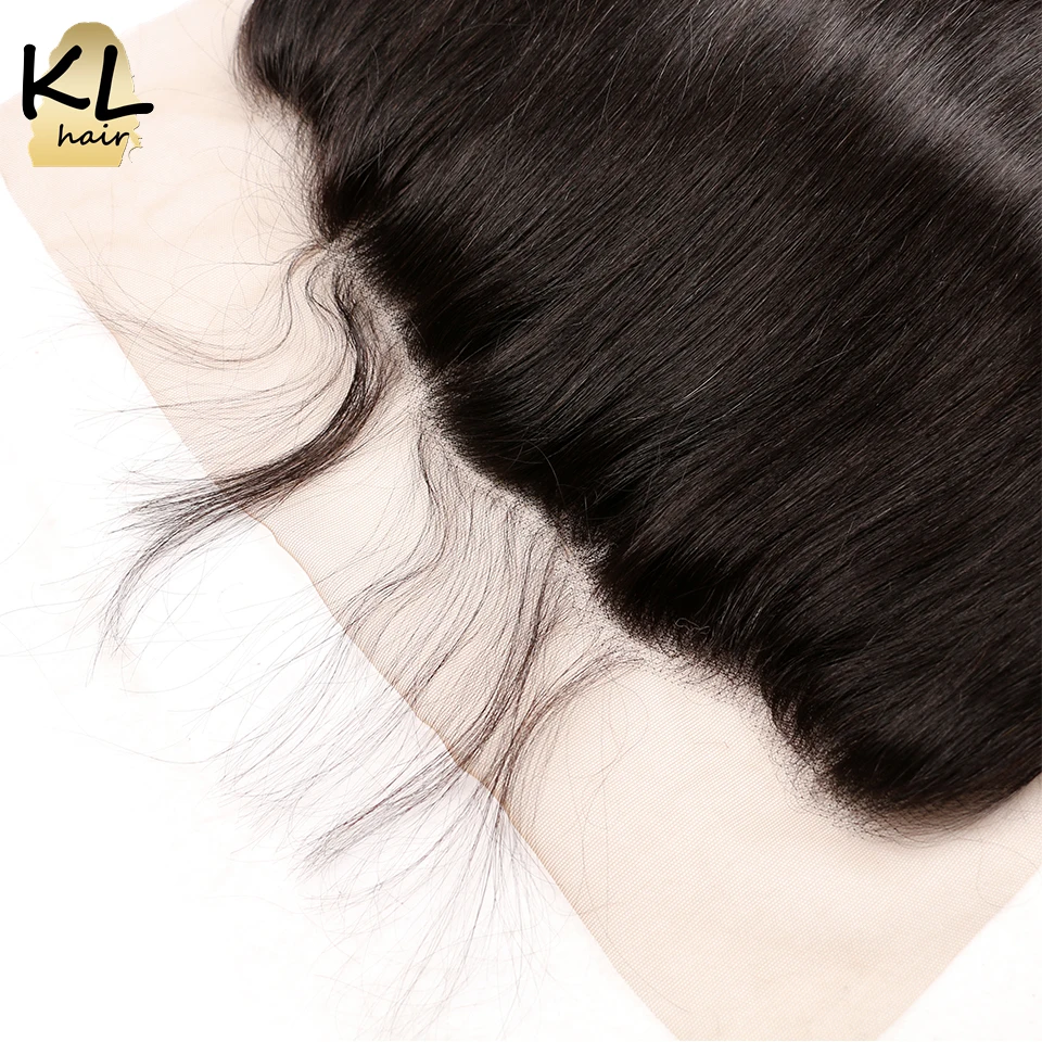 KL Hair предварительно выщипанные прямые 13x6 уха до уха кружева лобовое закрытие с детскими волосами бразильские волосы remy отбеленные узлы человеческие волосы