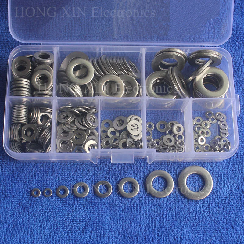 

360Pcs/set Flat Washer M2 M2.5 M3 M4 M5 M6 M8 M10 304 Stainless Steel Plain Washer Gaskets Assortment Metric Flat Gasket Kit