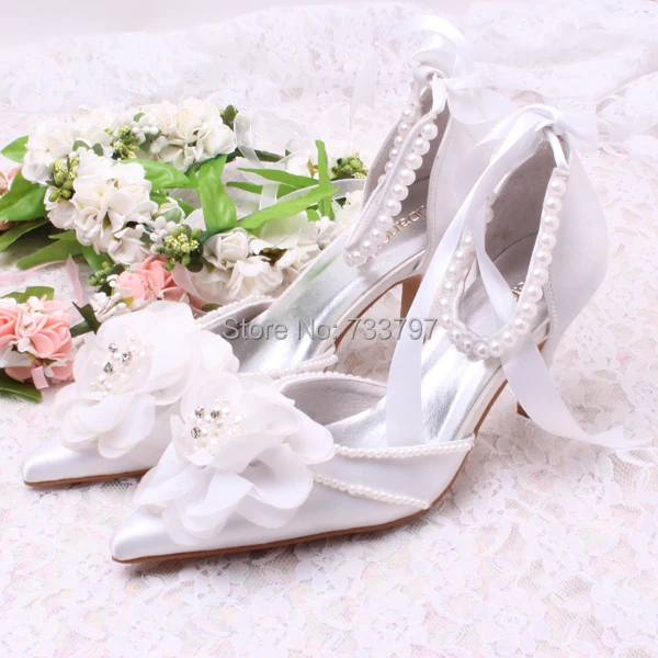 

Wedopus New Arrival Beaded Ankle Strap Big Flower Sandal Party Bridal Wedding Shoes for Lady