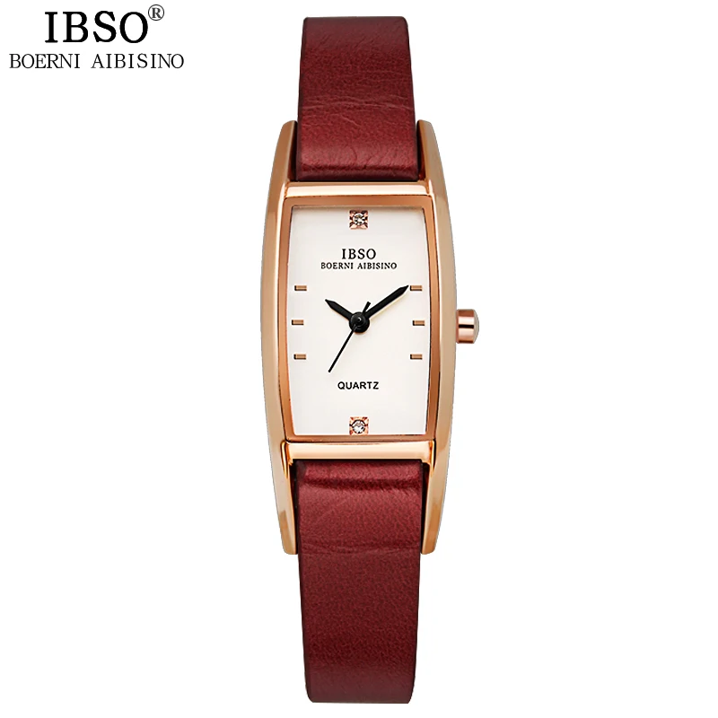 IBSO Brand Fashion Women Watches 2017 High Quality Genuine Leather Strap Quartz Watch Women Crystal Diamonds