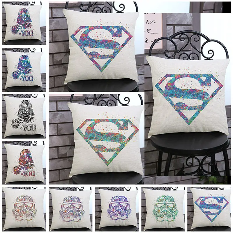 

Star Wars Superman Colorful Painting Cushion Cover for safe Pillow Case 45x45 Home Decorative Throw Pillow Cover Car BZ-180
