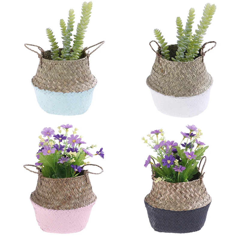 

Storage Basket Rattan Straw Wicker Folding Flower Pot Seagrasss Garden Planter