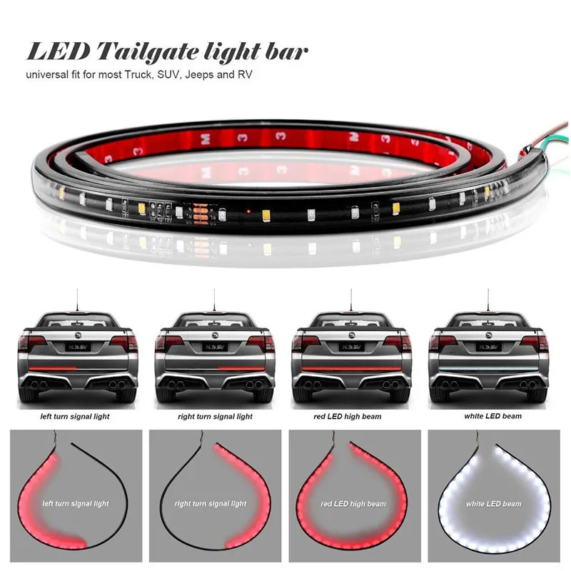 

72 leds NEW 48" one Row 5-Function Truck Tailgate LED Strip Light Bar with Reverse Brake Turn Signal for Jeep Pickup SUV Dodge