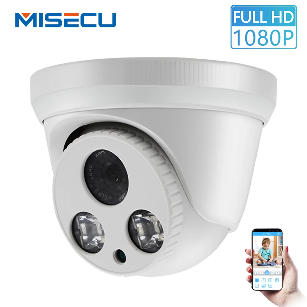 

MISECU Full HD H.265 1080P Security Camera Idoor Dome IP Camera 48V POE Waterproof P2P ONVIF Email Motion Detect Night Vision