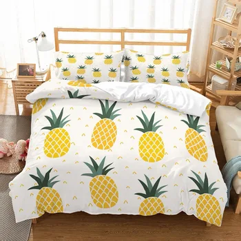 

Summer Duvet Cover 3D Yellow Green Pineapple Printed Background White Microfiber Bedding Set 2/3 Piece Bed Linen Set Pillowcase