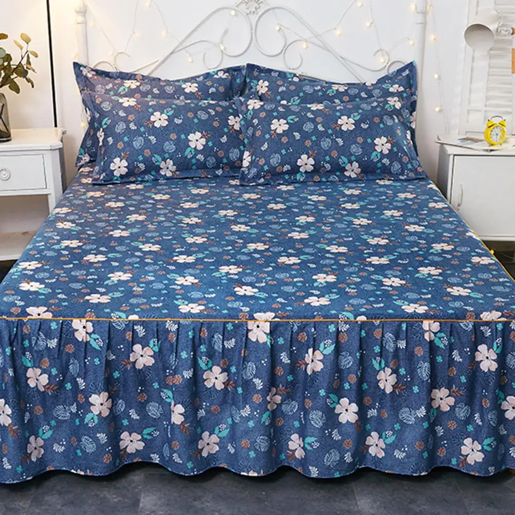 

3pcs New Sanding Lace Bedspread Fashion Graceful Queen Bed Skirt Thickened Fitted Sheet Two-Layer Single Double Bed Dust Ruffle