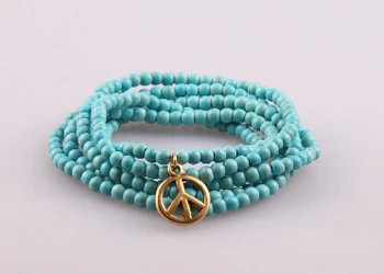 

MOODPC Free drop shipping Fashion 4mm Women Gold Peace charm Stone Bracelet can be used for necklace