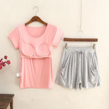 

Pajamas for women Modal women's belt pad bra built-in cup short-sleeve shorts Women lounge sleep Pajamas set