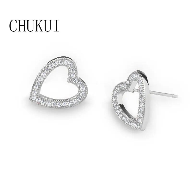 

CHUKUI Wholesale Women Jewelry Silver Heart Stud Earrings Small Zirconia Earrings Gifts For Girls Oorbellen Popular