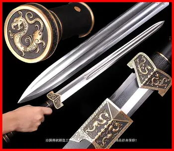 

Folded Pattern Steel Clay Tempered Blade Sharp Chinese KungFu Sword/Brass Dragon Fittings China Han Dynasty Emperor Battle Jian
