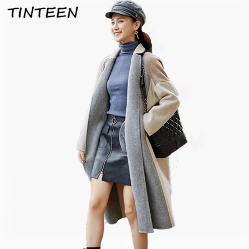 Femme Manteau Automne Vêtements 2018 Picture Laine Mode Gc592 Color Tinteen 100 Feminino Double Vestes Patchwork Long Hiver Femmes Casaco qYXpXI