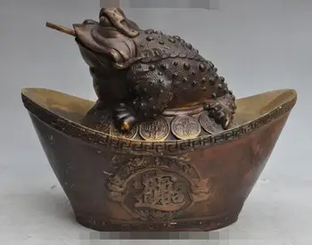 

S01666 11" chinese fengshui bronze wealth Golden Toad yuanbao Rich money statue