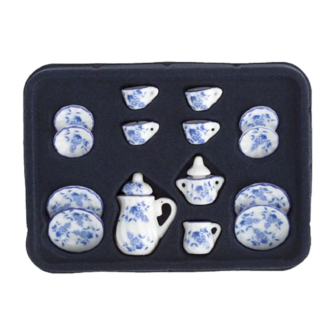 LCLL-Кукольный Миниатюрный чайный набор, керамический, синий и белый, 17 шт