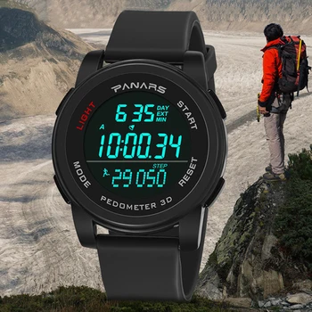 

Outdoor Waterproof Sport Step Count Backlight Round Dial Digital Men Wrist Watch relogio