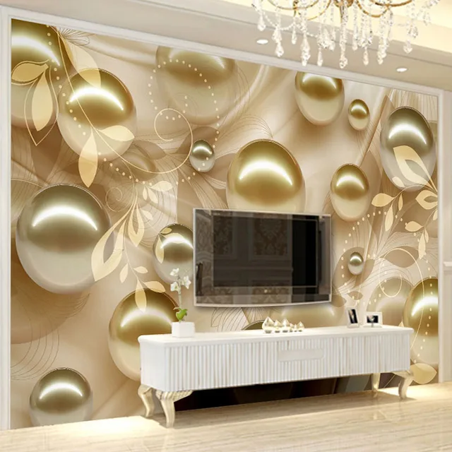 Modern Creative Mural Wallpaper 40D Stereo Gold Pearl Flower Wall Interesting Wall Painting Living Room Creative Modern Creative Mural Wallpaper 40D Stereo Gold Pearl Flower Wall Interesting Wall Painting Living Room Creative