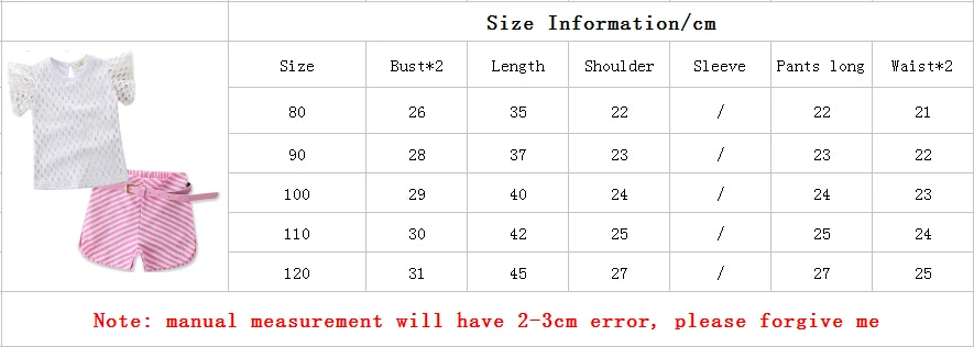 Big Cow Baby Girls Clothes 3PCS Set Cute Summer Kids Short Sleeve Lace Shirt+Striped Shorts+Belt Outfits Children Clothing Set (16)
