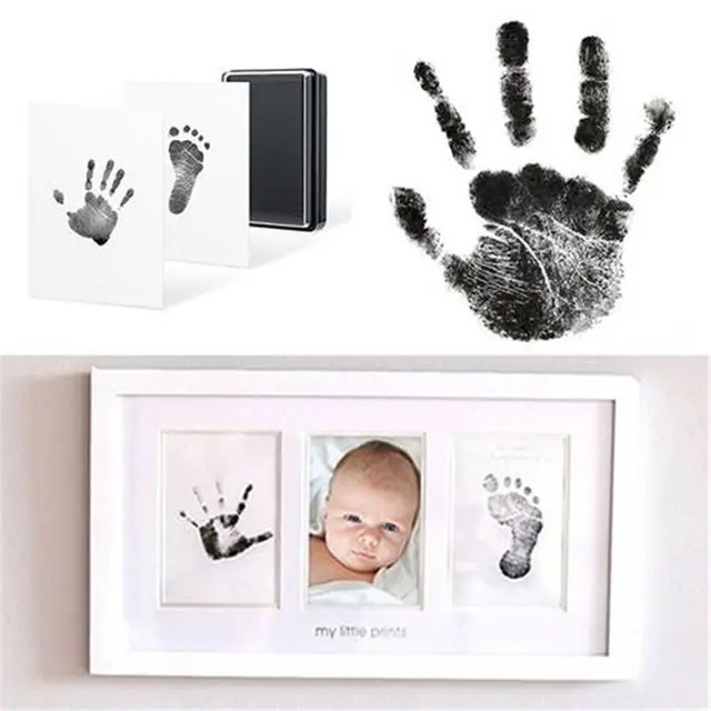2018 Photo Frame Kit Newborn Baby Handprint and Footprint with Clean Touch Ink Pad