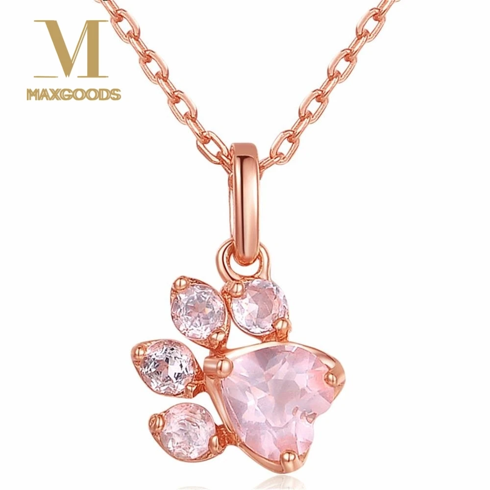

Cute Rose Gold Bear Paw Dog Cat Claw Pendant Necklace for Women Wedding Pink Crysatl Love Footprint Pendant Necklaces Jewelry