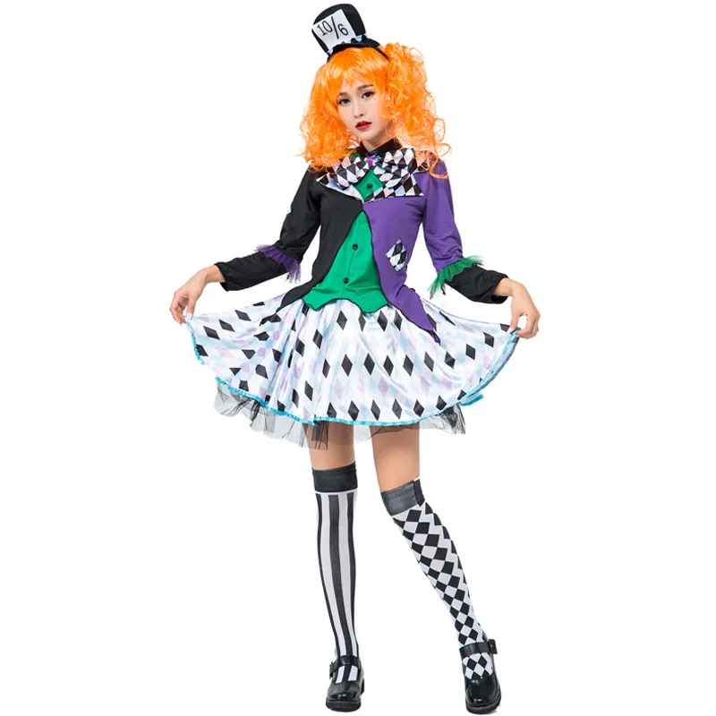 

Women Fantasia Alice in Wonderland Mad Hatter Costume Adult Ladies Halloween Magician Cosplay Fancy Dress Up Outfit