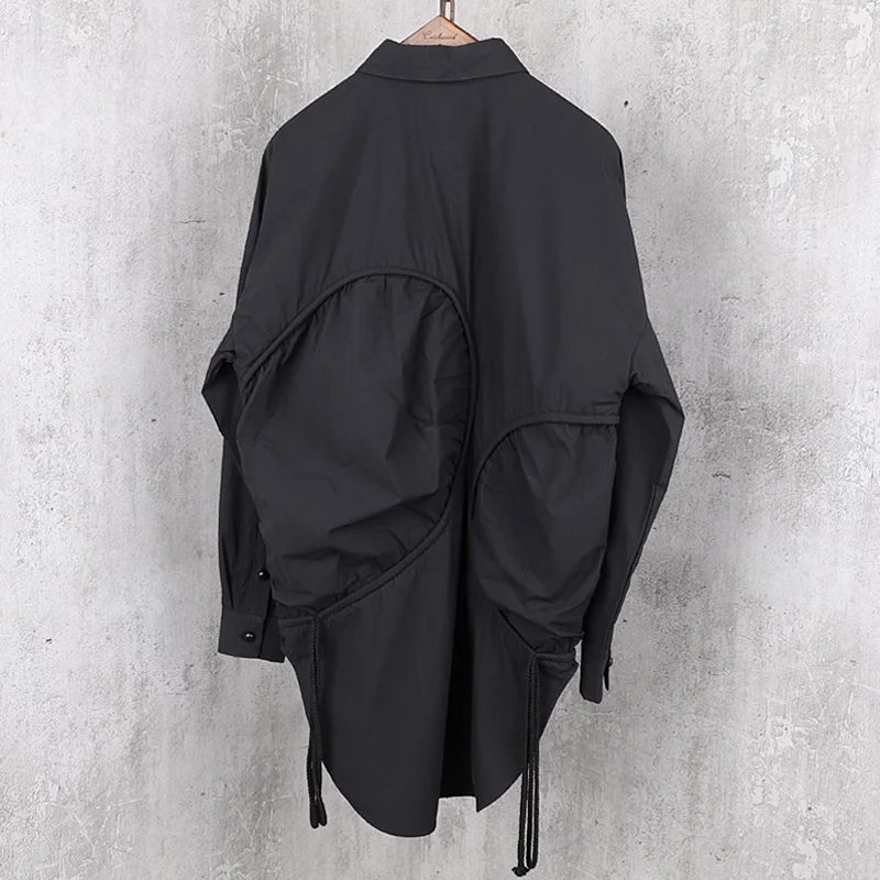 

Original of men's long shirt with dark black shoulders version of cool black long shirt three-dimensional rope design. S-6XL!!