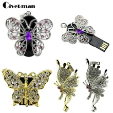 Персональный 4 стиль хрустальное ожерелье бабочка USB флеш-накопитель 4 ГБ 8 ГБ 16 ГБ 32 ГБ 64 Гб мини-накопитель Флешка USB карта памяти